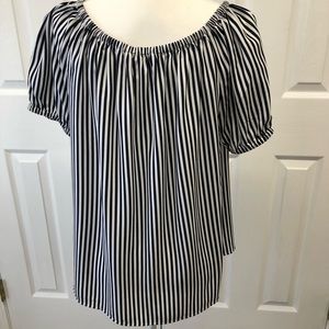 Chico’s black and white stripe peasant top.